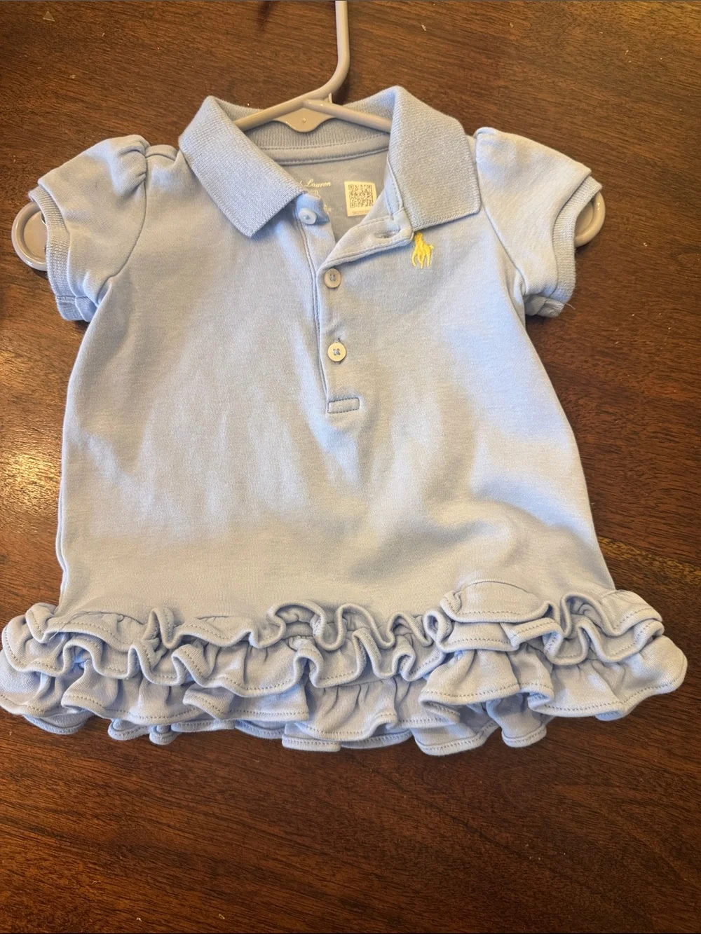 Ralph Lauren Light Blue Ruffle Polo Top with Yellow Pony